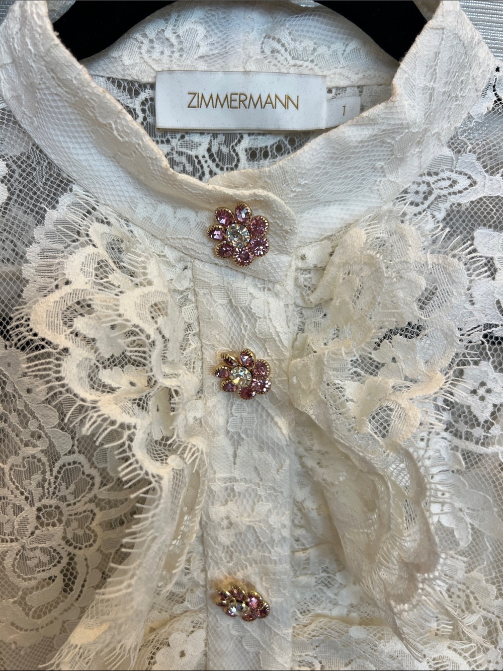 Zimmermann Ivory Lace Ruffle Button Blouse - Picture 2 of 6